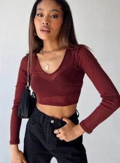 Princess Polly Remmy Long Sleeve Top  Brown Clearance
