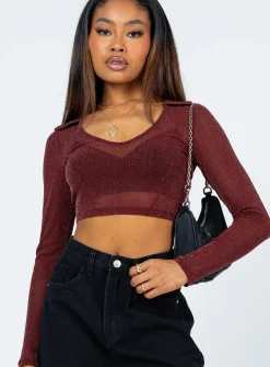 Princess Polly Remmy Long Sleeve Top Brown Clearance