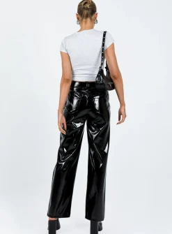 Princess Polly Renni Low Rise Vinyl Pants  Black New