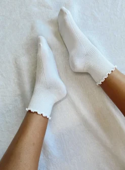 Princess Polly Ribbed Ruffle Socks  White New