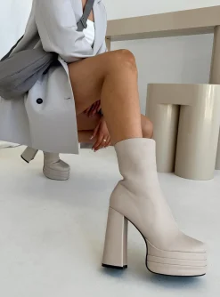 Princess Polly Ricardo Platform Ankle Boots  Cream Sale
