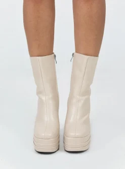 Princess Polly Ricardo Platform Ankle Boots  Cream Sale