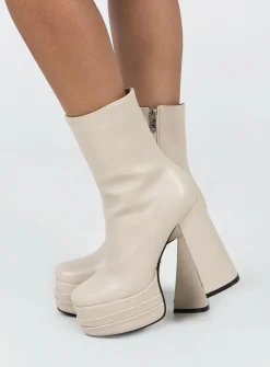 Princess Polly Ricardo Platform Ankle Boots  Cream Sale