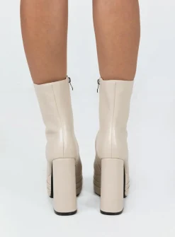 Princess Polly Ricardo Platform Ankle Boots  Cream Sale