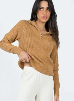 Princess Polly Richards Sweater  Camel Cheap