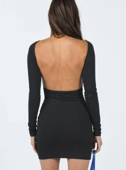 Princess Polly Rixie Long Sleeve Mini Dress Black Fashion