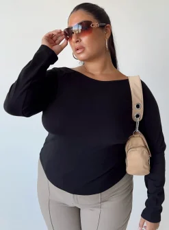 Princess Polly Rixie Long Sleeve Topcurve   Black Outlet