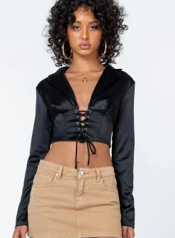 Princess Polly Rochelle Long Sleeve Top  Black Fashion