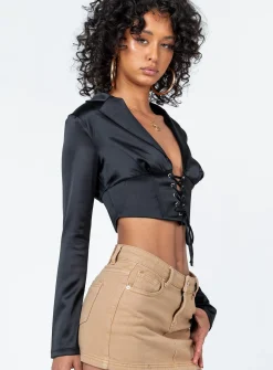 Princess Polly Rochelle Long Sleeve Top  Black Fashion