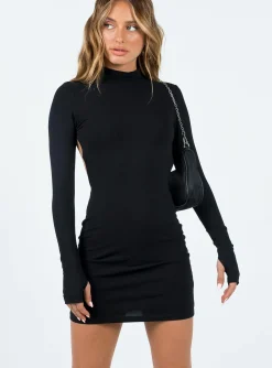 Princess Polly Rochester Long Sleeve Dress  Black Hot