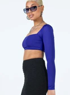 Princess Polly Rogers Long Sleeve Top  Blue Flash Sale