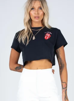 Princess Polly Rolling Stones Many Tongues Crop Tee  Black Discount