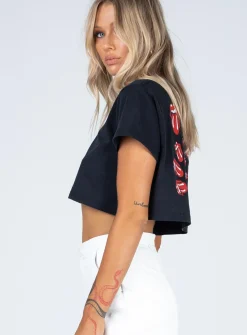 Princess Polly Rolling Stones Many Tongues Crop Tee  Black Discount
