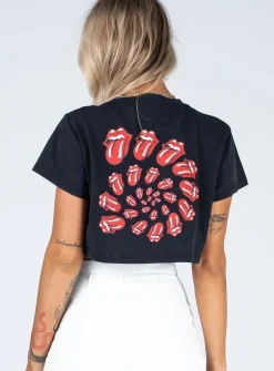 Princess Polly Rolling Stones Many Tongues Crop Tee  Black Discount
