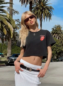 Princess Polly Rolling Stones Many Tongues Crop Tee  Black Discount