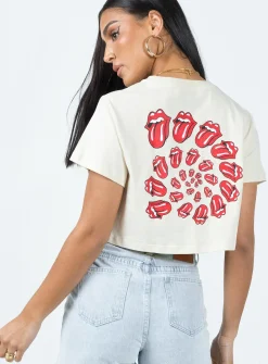 Princess Polly Rolling Stones Many Tongues Crop Tee  Beige Hot
