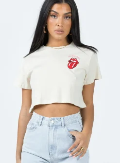Princess Polly Rolling Stones Many Tongues Crop Tee  Beige Hot