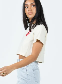 Princess Polly Rolling Stones Many Tongues Crop Tee  Beige Hot
