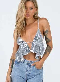 Princess Polly Rosaton Top  Silver Store