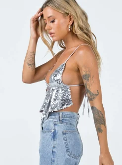 Princess Polly Rosaton Top  Silver Store