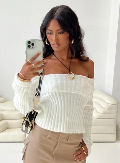 Princess Polly Rossetto Knit Sweater  White Online