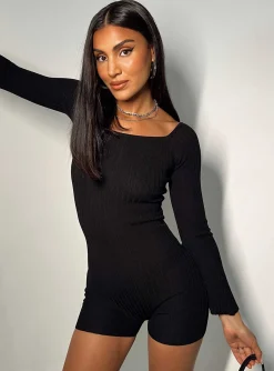 Princess Polly Routley Knit Romper  Black Shop