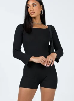 Princess Polly Routley Knit Romper  Black Shop