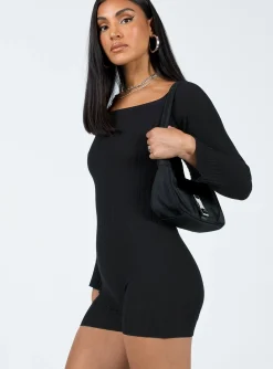 Princess Polly Routley Knit Romper  Black Shop