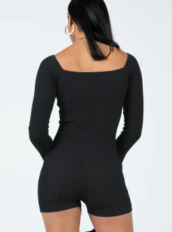 Princess Polly Routley Knit Romper  Black Shop