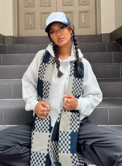 Princess Polly Ruthie Check Scarf Navy / White   Blue Fashion