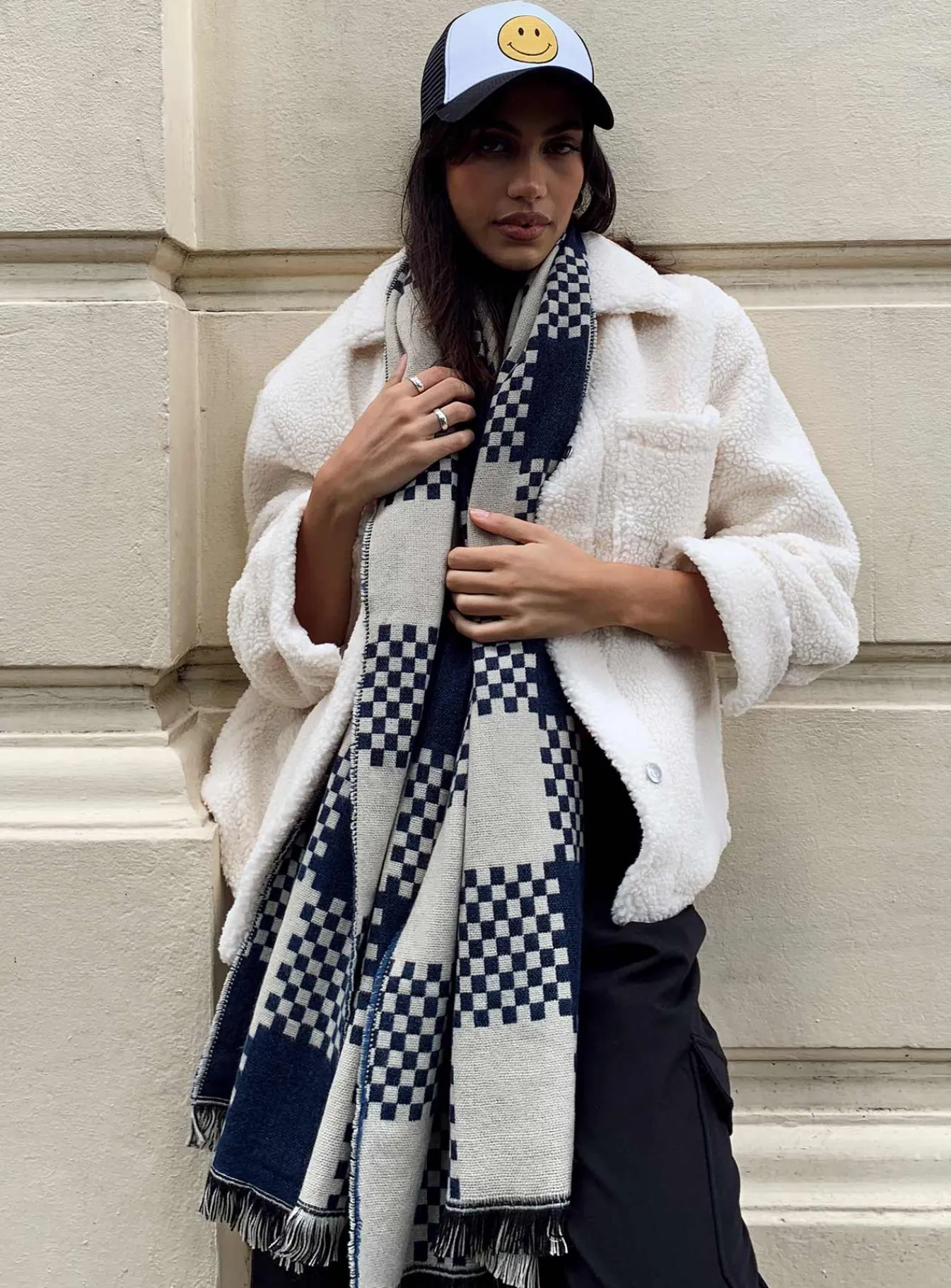 Princess Polly Ruthie Check Scarf Navy / White Blue Fashion