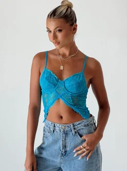 Princess Polly Rylie Top  Blue Clearance