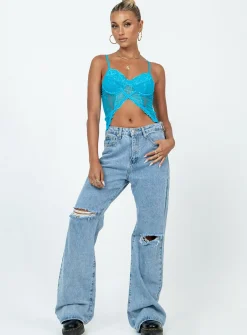 Princess Polly Rylie Top  Blue Clearance