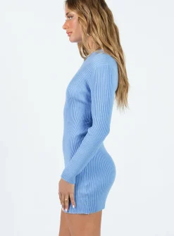 Princess Polly Sabine Long Sleeve Mini Dress  Blue Clearance