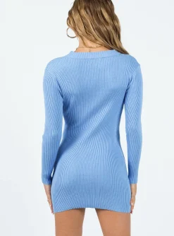 Princess Polly Sabine Long Sleeve Mini Dress  Blue Clearance