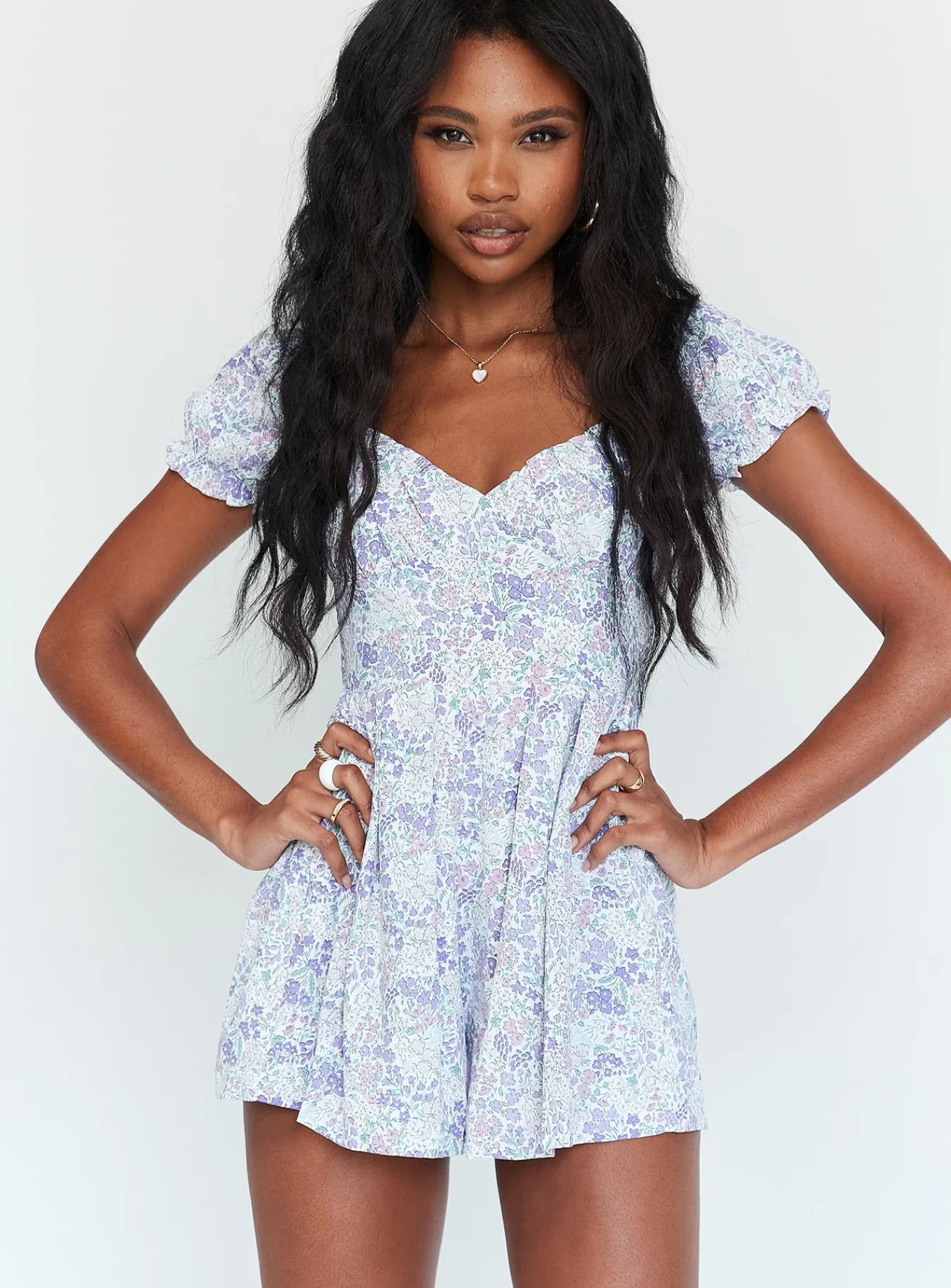 Princess Polly Sabrina Romper Blue Floral Cheap