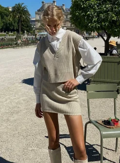 Princess Polly Saddle Knit Mini Skirt  Beige Store