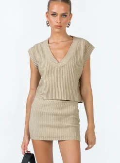 Princess Polly Saddle Knit Mini Skirt  Beige Store