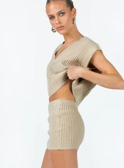 Princess Polly Saddle Knit Mini Skirt  Beige Store