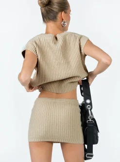 Princess Polly Saddle Knit Mini Skirt  Beige Store