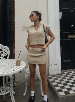 Princess Polly Saddle Knit Mini Skirt  Beige Store