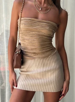 Princess Polly Saddle Knit Mini Skirt  Beige Store