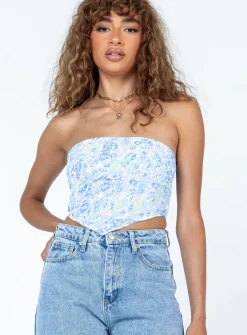 Princess Polly Saddlers Strapless Top  Blue Clearance