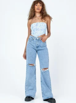 Princess Polly Saddlers Strapless Top  Blue Clearance