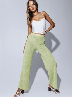 Princess Polly Santa Monica Knit Pants  Green Clearance