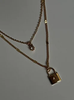 Princess Polly Santino Lock Necklace Pack  Gold Sale