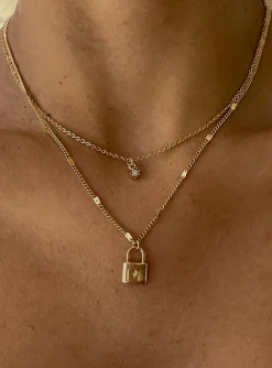 Princess Polly Santino Lock Necklace Pack  Gold Sale