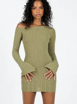 Princess Polly Santorini Knit Mini Dress  Green Hot