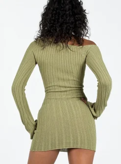 Princess Polly Santorini Knit Mini Dress Green Hot