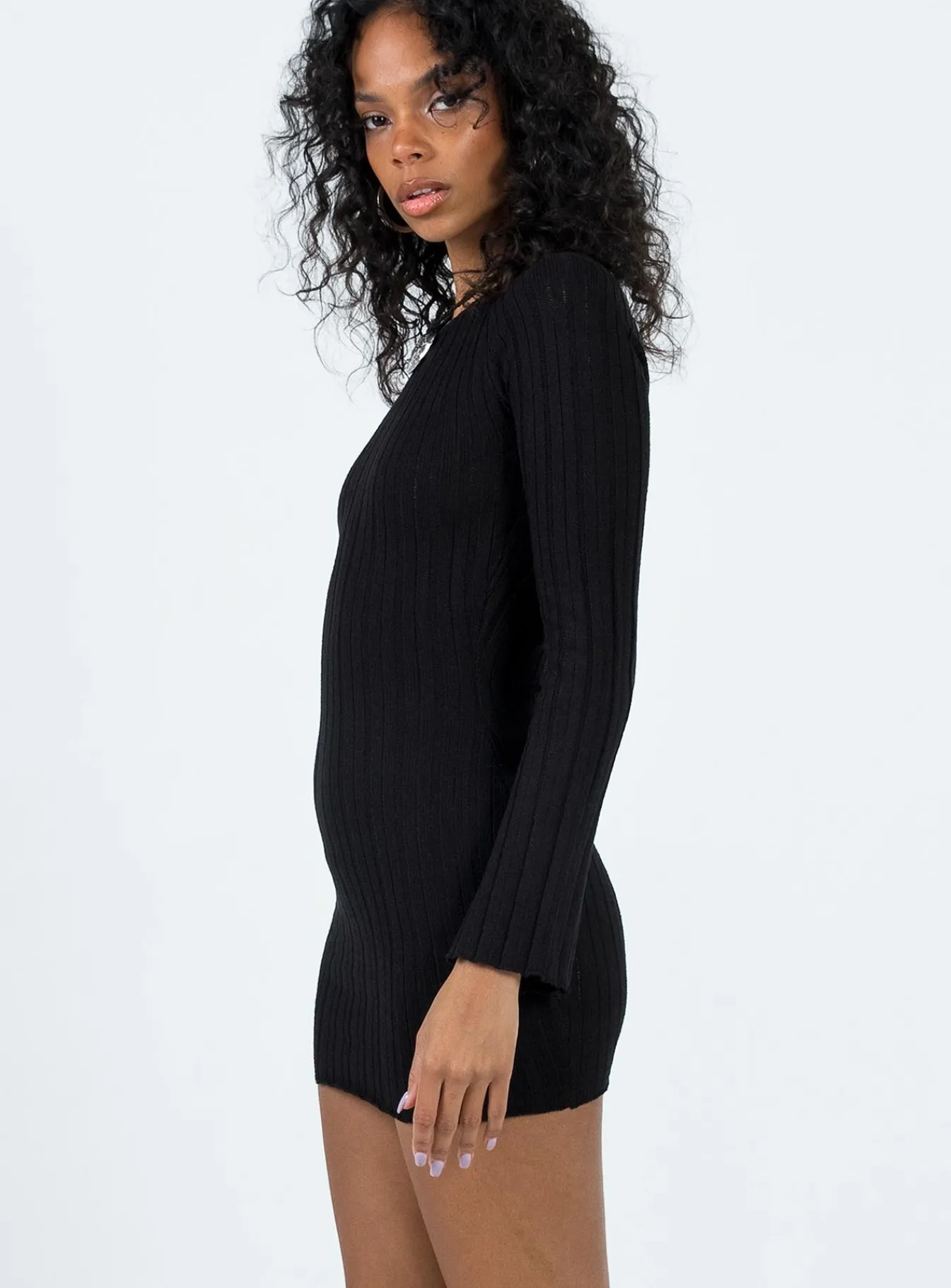 Princess Polly Santorini Knit Mini Dress Black Best